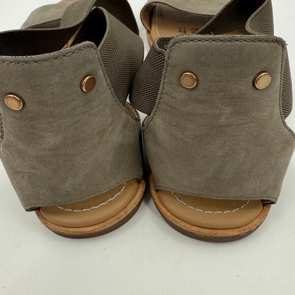Sorel Ella II Sandals SZ 12 Leather Taupe Gray Summer Stretch Ankle Criss Cross - Picture 9 of 14